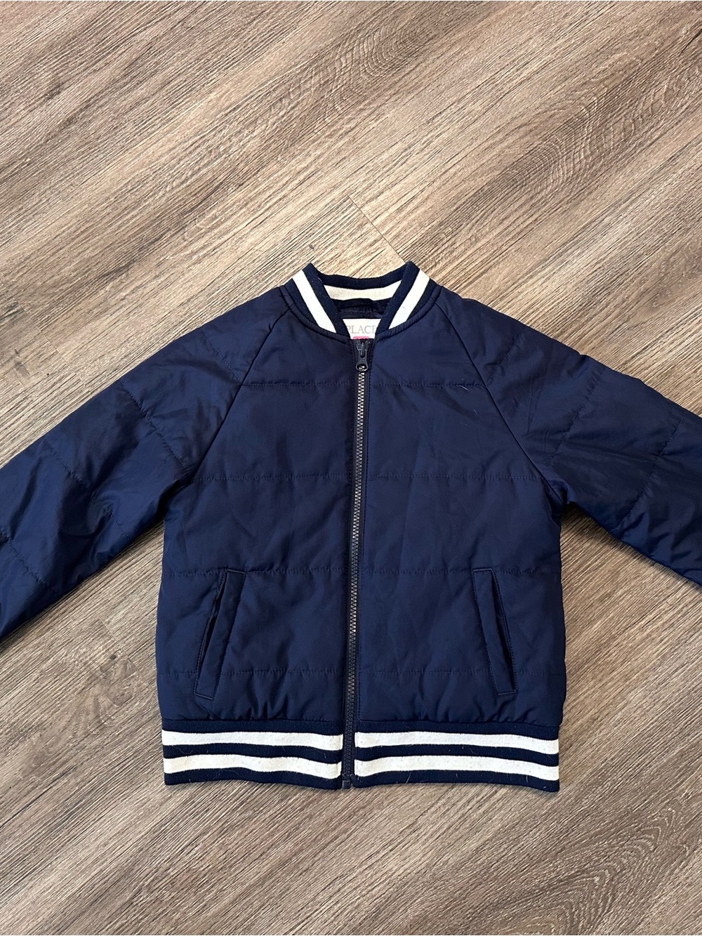 Place Navy Kids Puffer Jacket with White Stripe Trim
